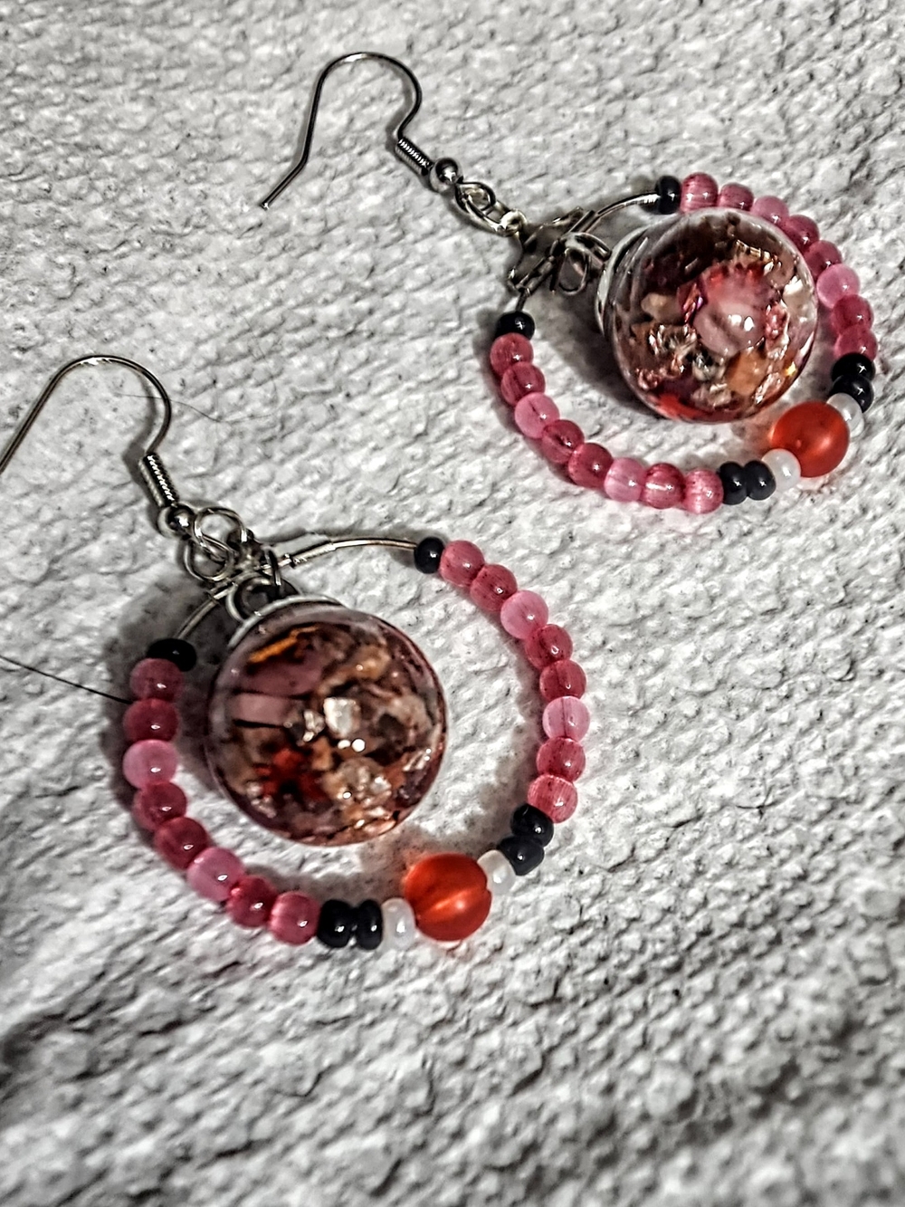 Handmade Hoops With Natural Strawberry Quarts Beads